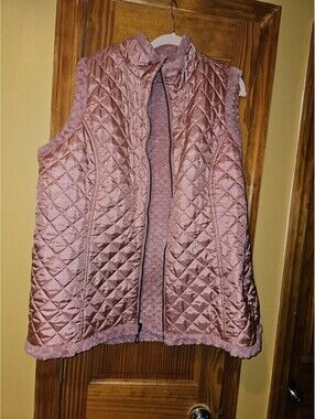 QVC Denim & Co Reversible Zip Front Textured Faux Fur Vest Size 2x A282681 Pink